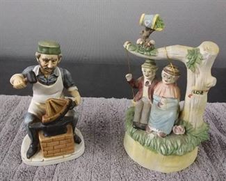 2 Porcelain Figurines with Old Couple on Swing and One Working on Wheel