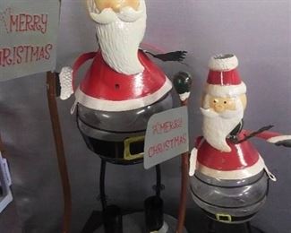 Glass Snowmen Candle Holders W/ Christmas Decor