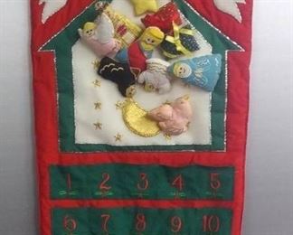 Cloth Hanging Christmas Calendar W/Holiday Stockings
