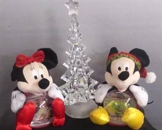 Picture Frame Mick Mouse And Mini Mouse Snow Globes And Glittery Clear Christmas Tree