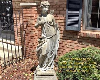 AVAILABLE FOR PRESALE TEXT 937*307*7011 Goddess of the Hunt - 5' 5'' Concrete in fantastic weathered condition. See photo for detailed measurements