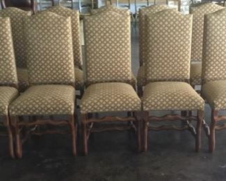 10 Antique chairs upholstered in designer fabric with nail heads 