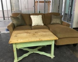 Reclaimed wood coffee table & small sectional