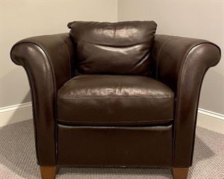 Item 9:  (2) Leather Armchairs - 38.5"l x 22.5"w x 26"h:  $245 ea (ONE IS SOLD)
