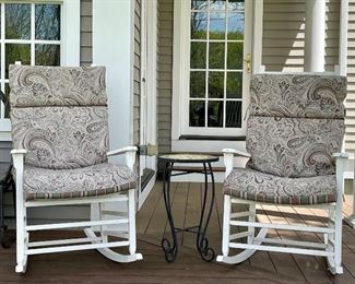 Item 61:  (2) Tyndall Creek Painted Wood Rocking Chairs - 25.5"l x 19.5"w x 44"h: $245 for pair
