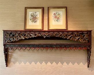 Item 85:  Ornate, Carved Indonesian Shelf - 63.25"l x 7.5"w x 27.25"h: $245