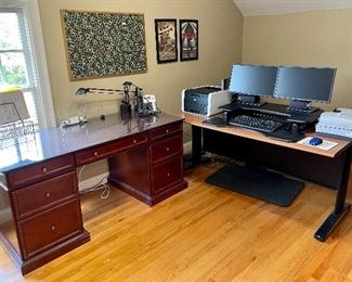 Item 202:  Executive Office Desk (left) - 65"l x 28.25"w x 30.25"h: $195                                                                                     
Item 203:  Office Desk Laminate Top (right) - 66"l x 30"w x 28.5": $245     