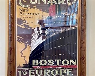 Item 175:  Large Framed Poster "Cunard: Boston to Europe" - 37.5" x 49.5":  $185