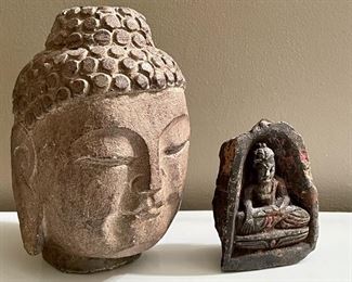 Item 218:  Buddha Head and Small Carved Buddha: $32     Largest - 5"