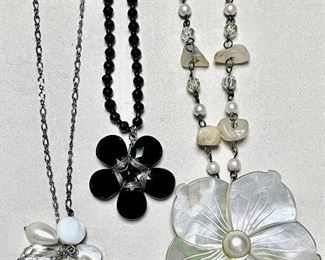 Item 223:  Lot of 3 necklaces, black flower and MOP flower: $24