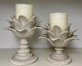 Item 240:  Pair of Lotus Blossom Pedestal Candle Holders: $38