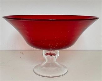 Item 237:  Seeded Red Glass Pedestal Bowl - 11.5" x 7": $32