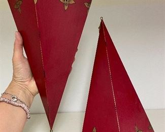 Item 253:  Metal Shelves, Red with Gold Embellishments: $18 for pair