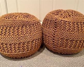 Item 254:  Two Thick Macrame Poofs - 15" x 12": $38 for set