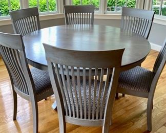 Item 257:  Circle Furniture Round Cherry Kitchen Table and Chairs: $845                                                                             Table - 53.5" x 29.25"                                                                                       (6) Chairs 