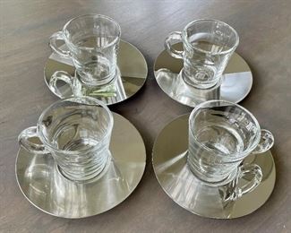 Item 296:  Set of (4) Espresso cups with stainless steel saucers:  $28