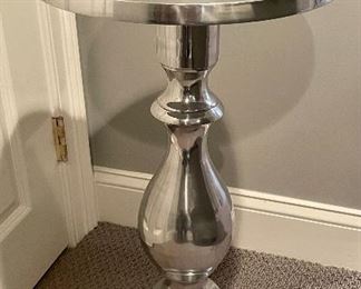 Item 338:  Brushed Silver Side Table:  $45