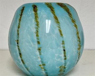 Item 348:  Green Striped Art Glass Bowl: $14