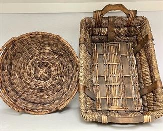 Item 366:  (2) Storage Baskets - one with Wood Handles:  $22 for both