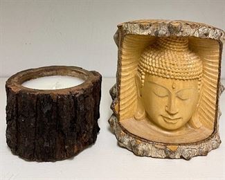 Item 374:  Carved Buddha and Candle: $22
