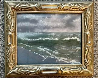 Item 452:  Stormy Ocean Painting in Silver Frame, Painted by Dina Gardner: $185