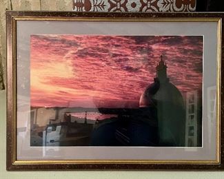 Item 389:  Framed Photograph with Orange Sky:  $75