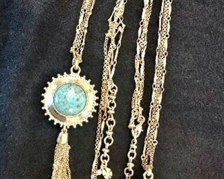 Item 392:  Two long Lucky Brand gold tone necklaces, two sided: $24 ea