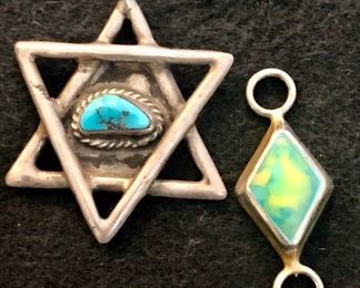 Item 449:  Star of David with Turquoise Pendant: $14                         Item 450:  Diamond Shaped Charm: $8   