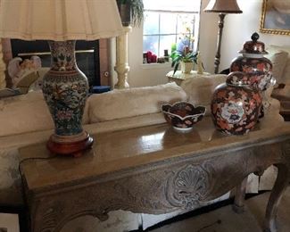 on a Thomasville Sofa table with mosaic marble top