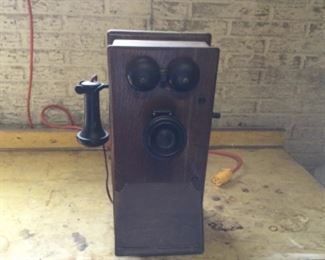 Antique wall mounted crank telephone