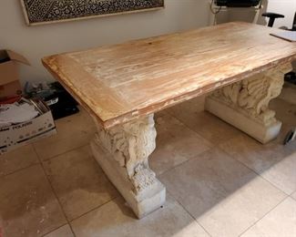 no. 102 Large table wood top on stone Griffin pedestals - 70" long, 32" d, 31" t - $ 1,250 