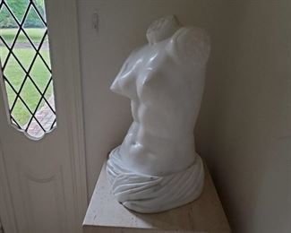 No. 106 Polished white marble nude bust - 24" t, 13" w, 13" d - $2,500 - Marble stand - 36" t, 18" x 18" - $595