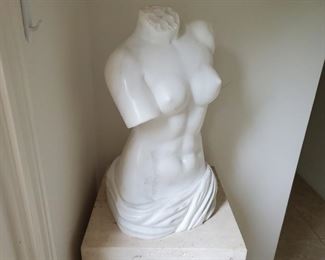 No. 106 Polished white marble nude bust - 24" t, 13" w, 13" d - $2,500 - Marble stand - 36" t, 18" x 18" - $595