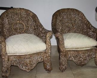 no 117 Pair of carved wood chairs - 41" tall - $ 1,250
