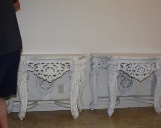 no. 122 Pair of painted (white) curved console tables - 41 1/2 w, 21" d, 30 1/2" t - $ 895