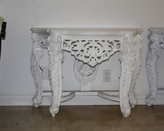 no. 122 Pair of painted (white) curved console tables - 41 1/2 w, 21" d, 30 1/2" t - $ 895