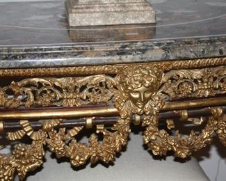 no. 127 French curved console table with inlaid marble top/ormolu - 69 1/2" w, 25" d, 36" tall - $2,450 