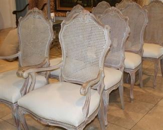 no. 133 Set of eight French dining chairs leather seats/cane backs - $1650