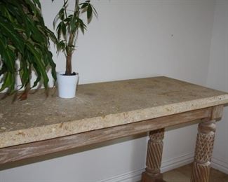 no. 136 Large console table wood base/stone top - 95" long 27" d, 35 1/2" t - $1,250