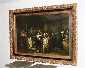 no 138. Large oil painting on canvas - Rembrandt "The Night Watch" copy - beautiful frame nice detail - $1,750 