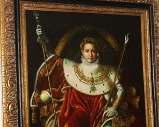 no. 139 Large oil painting on canvas - "Napoleon on Imperial Throne" - 48" x 72" frame 66" x 88" - beautiful frame and great detail - $ 1,500 
