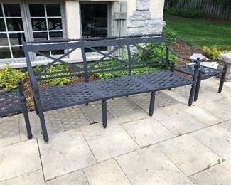 Cast aluminum patio - sofa length seat and back cushions available. 2 side pieces are the ottomans which go with the side chairs in previous photos