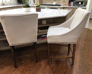 Counter height stools - 3 available - linen with nailhead trim