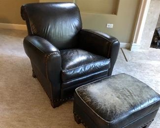distressed leather chair and ottoman - needs some leather conditioning but great look