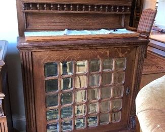 top of large antique glass front cabinet - flipped on its top - picture this turned over and attached to previous photo as a complete unit - fabulous bar piece