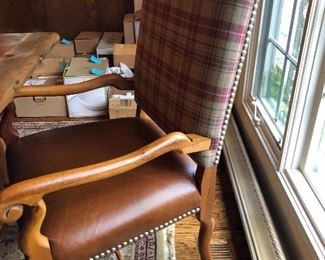 Polo Ralph Lauren for Henredon dining chairs - leather seats, plaid fabric, nail head trim