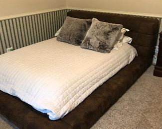 PB Teen Baldwin upholstered platform bed with full mattress