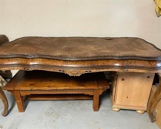Antique Italian Dining Table, beautiful details, but needs a new top.  Wood coffee table and pine chest of drawers