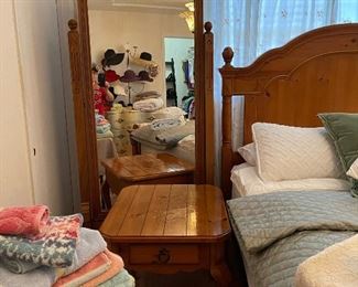 Large standing mirror, pine side table