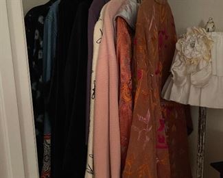 Kimonos, jackets, velvet tops, hand made shade on floor lamp